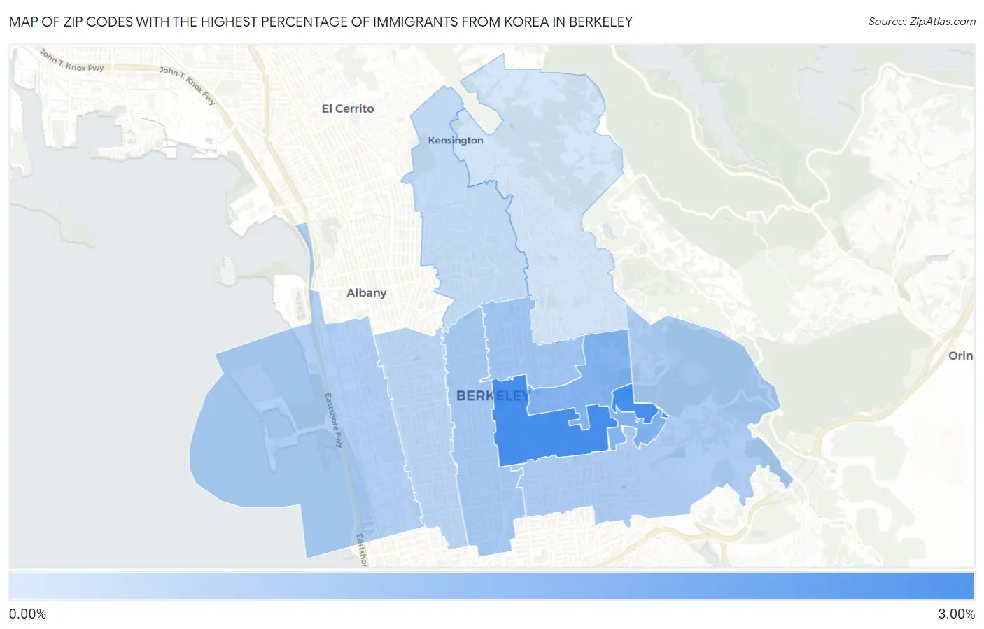 Zip Codes with the Highest Percentage of Immigrants from Korea in Berkeley Map