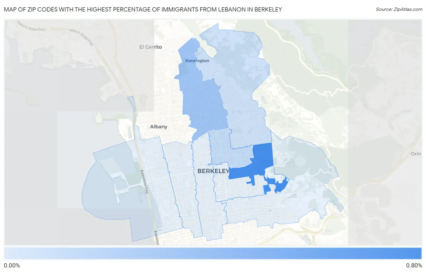 Zip Codes with the Highest Percentage of Immigrants from Lebanon in Berkeley Map