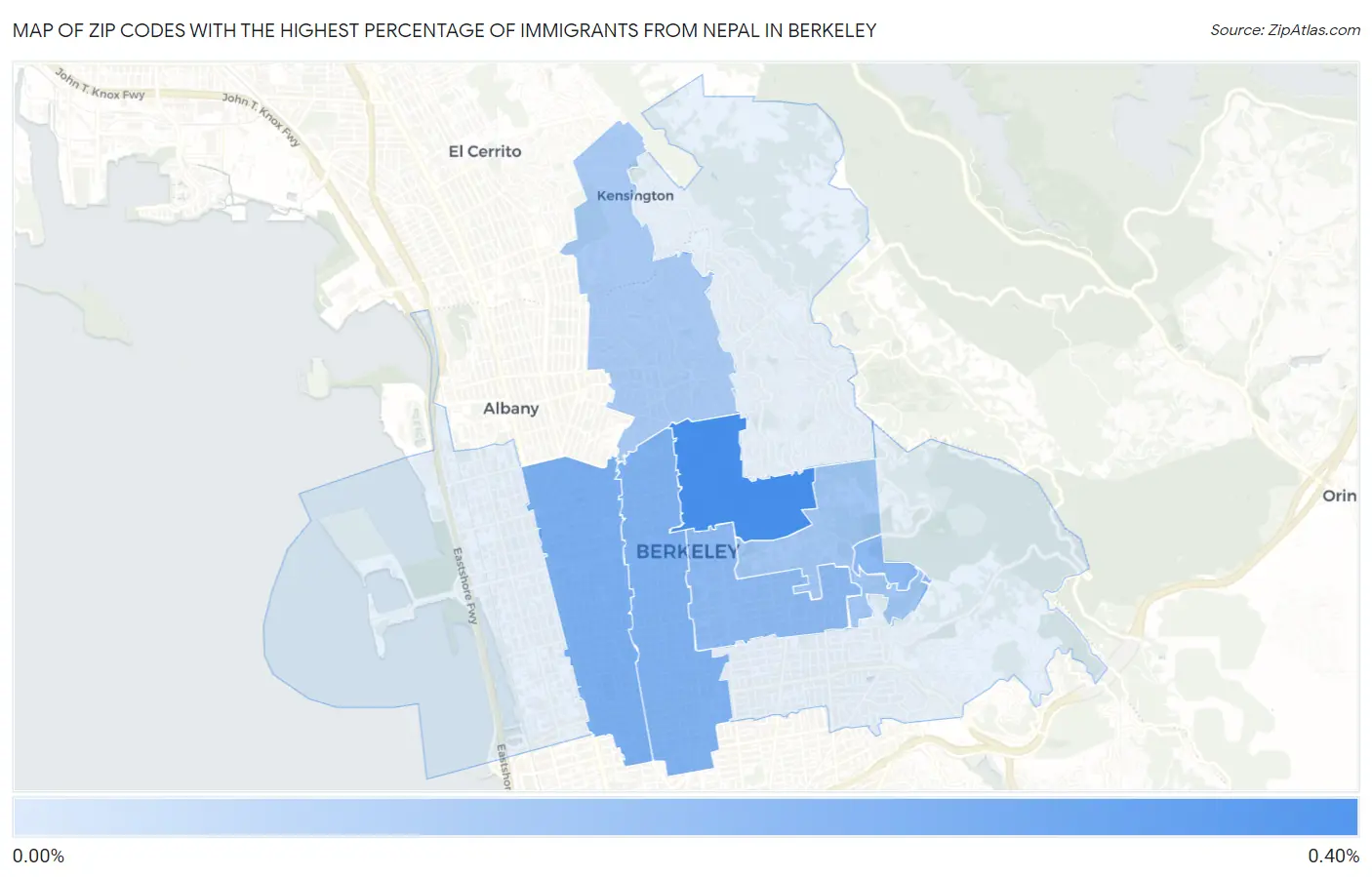 Zip Codes with the Highest Percentage of Immigrants from Nepal in Berkeley Map