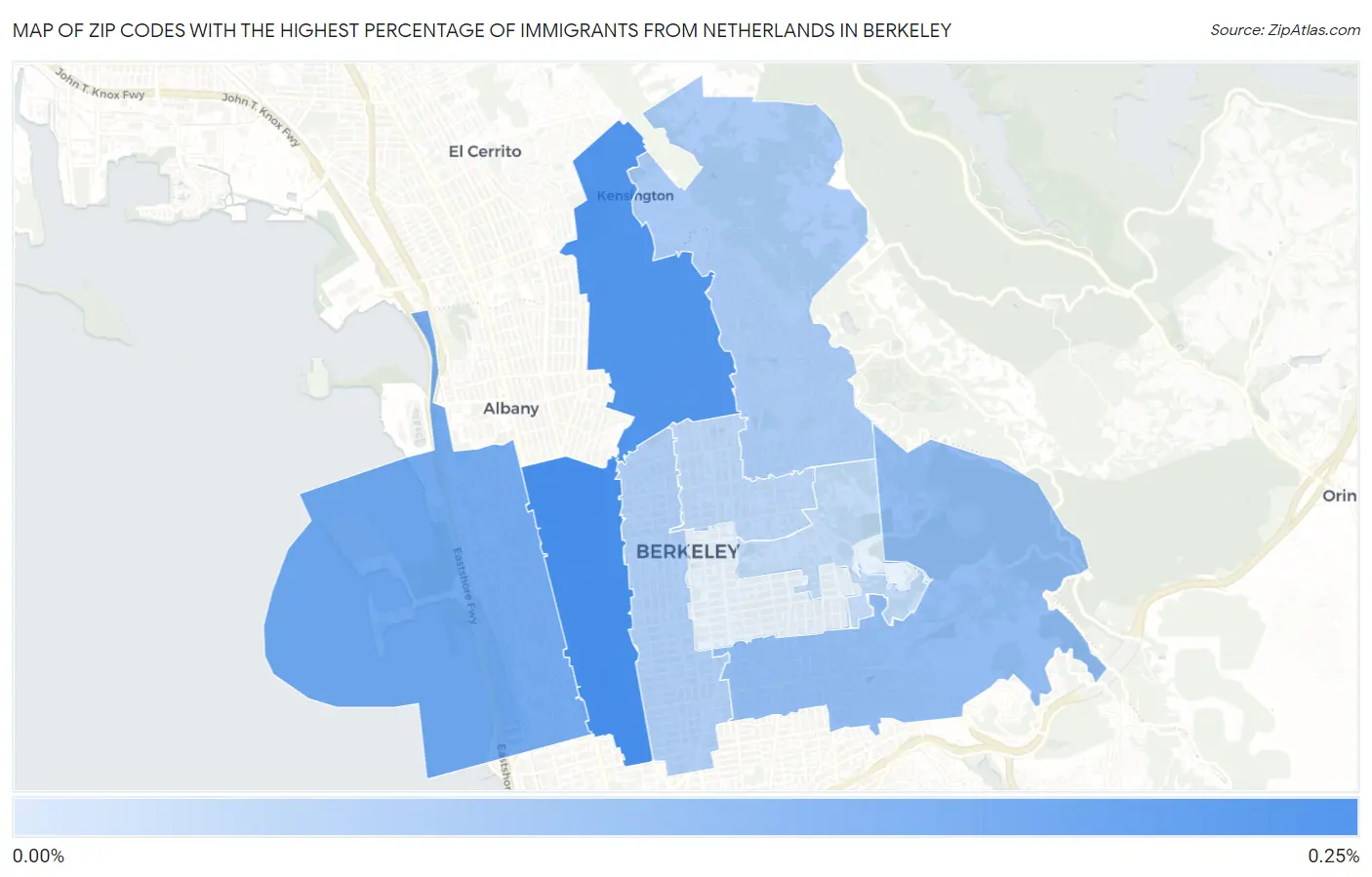 Zip Codes with the Highest Percentage of Immigrants from Netherlands in Berkeley Map