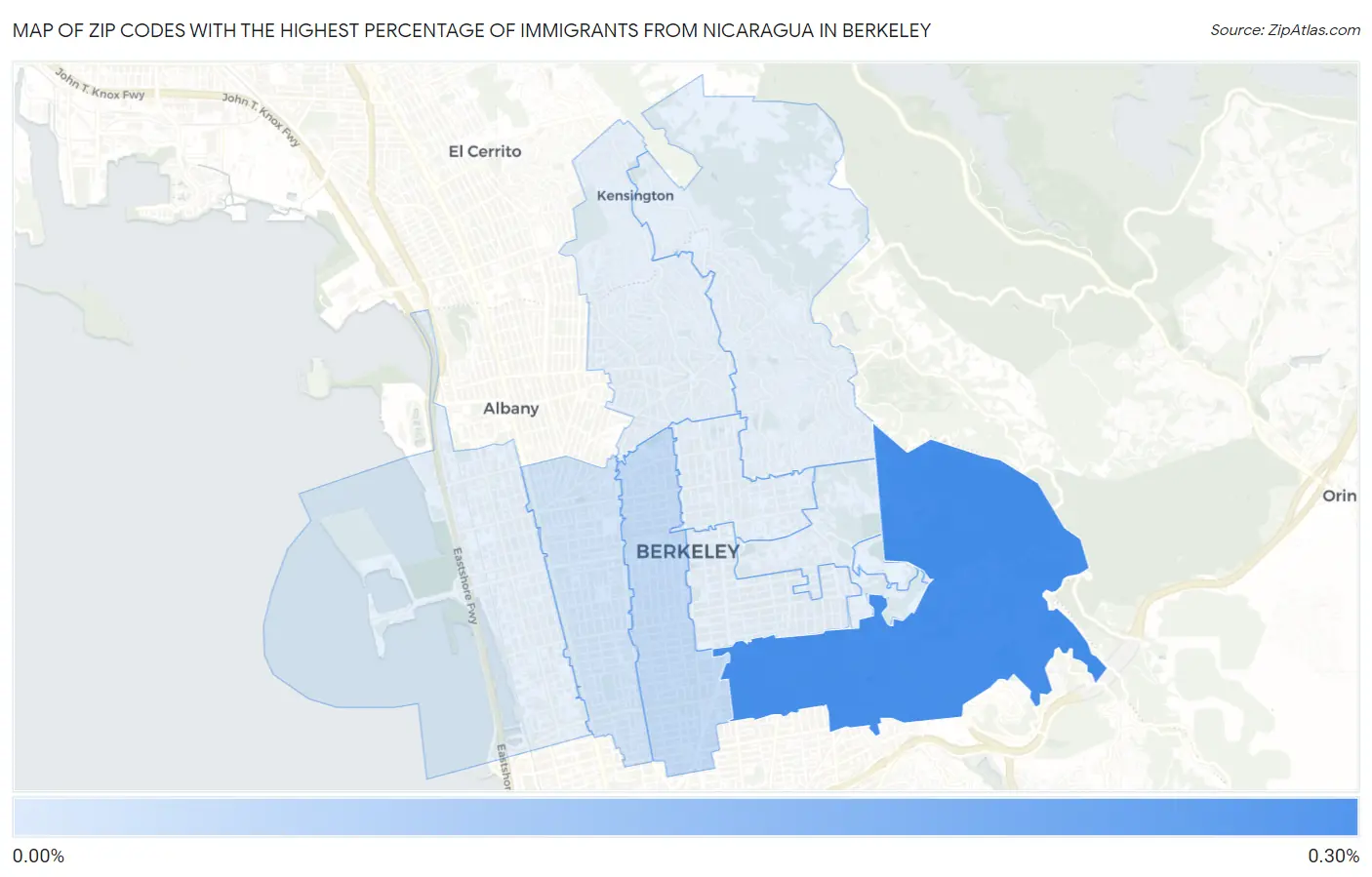 Zip Codes with the Highest Percentage of Immigrants from Nicaragua in Berkeley Map