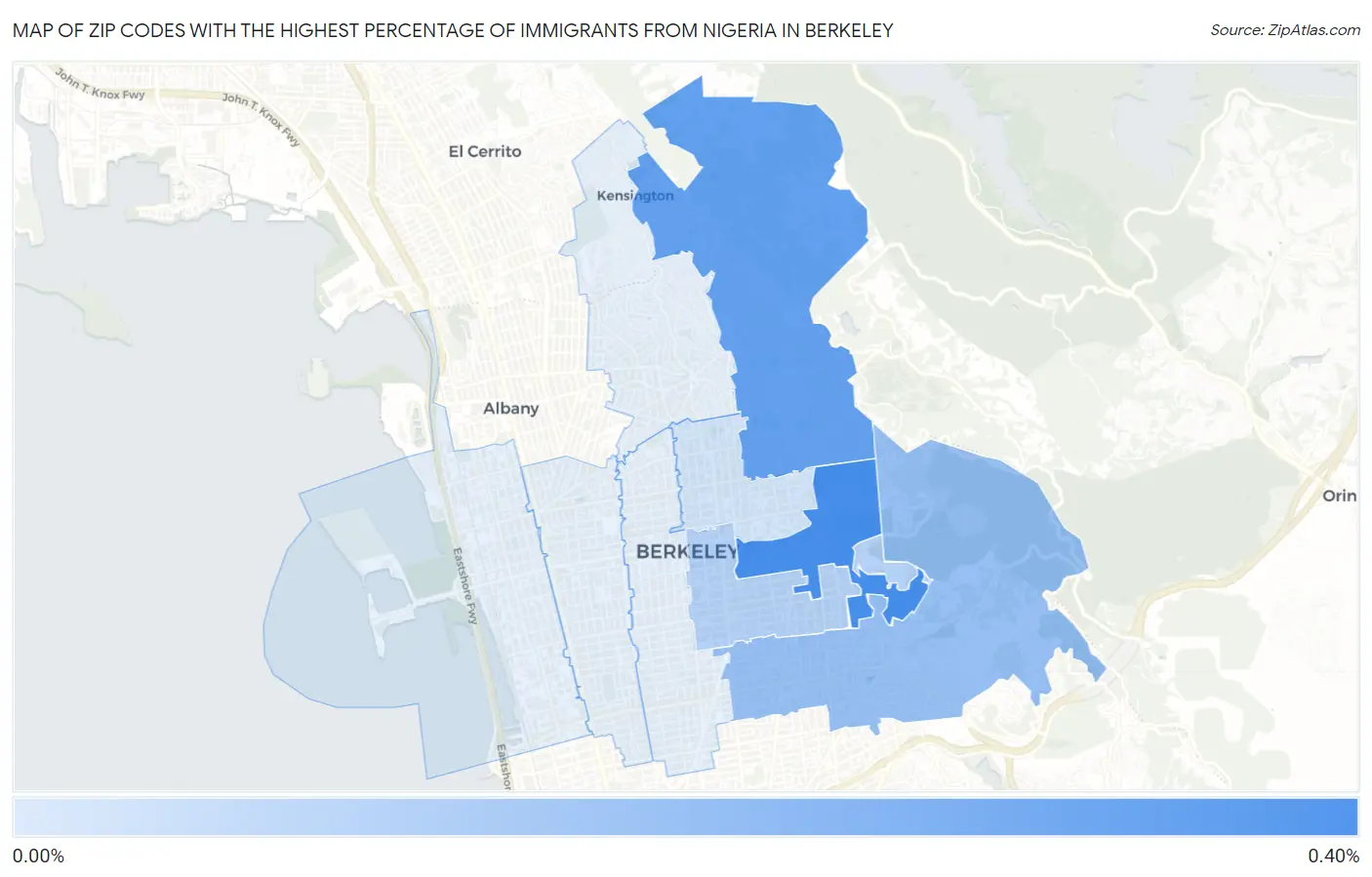 Zip Codes with the Highest Percentage of Immigrants from Nigeria in Berkeley Map