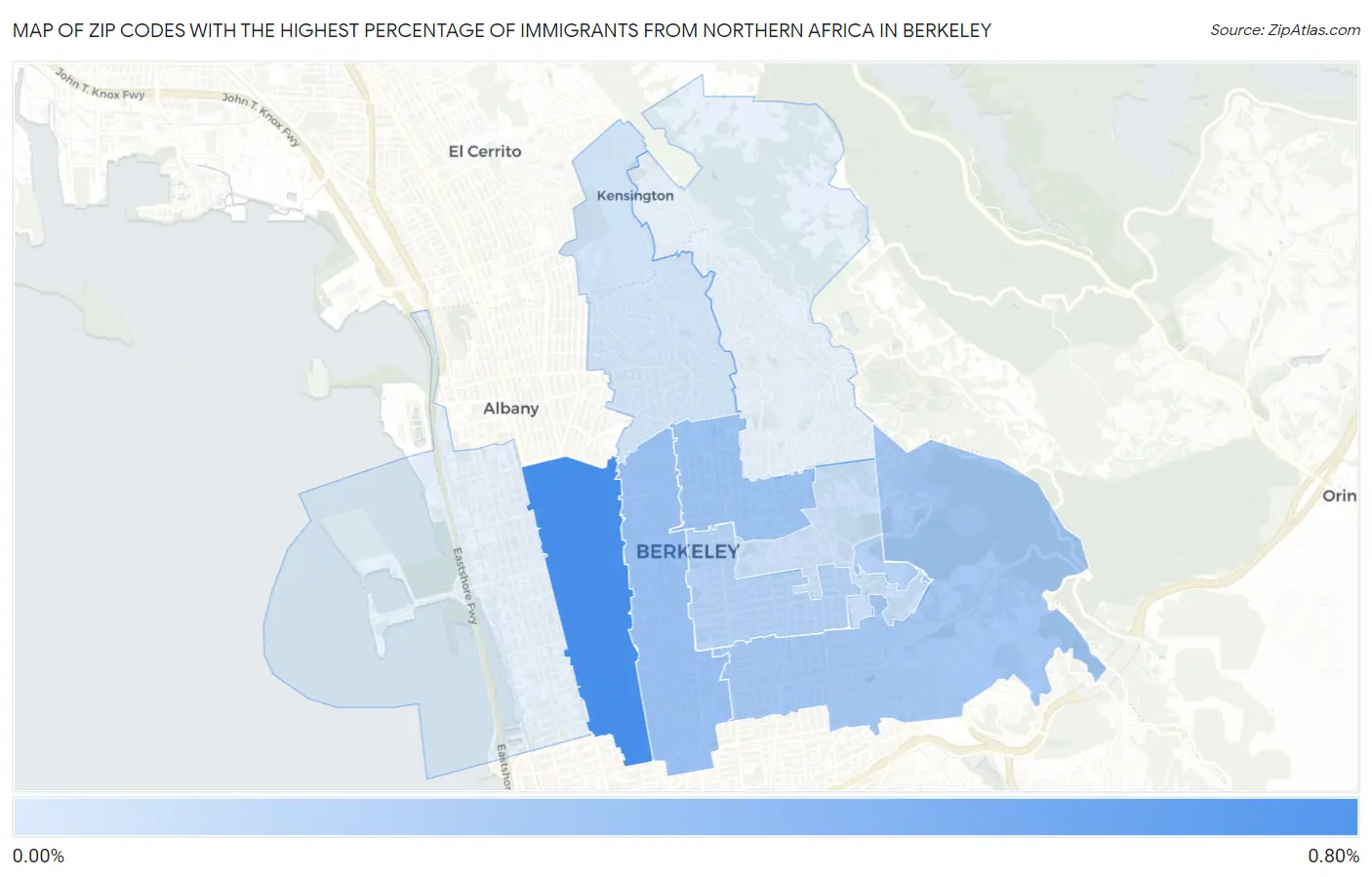 Zip Codes with the Highest Percentage of Immigrants from Northern Africa in Berkeley Map