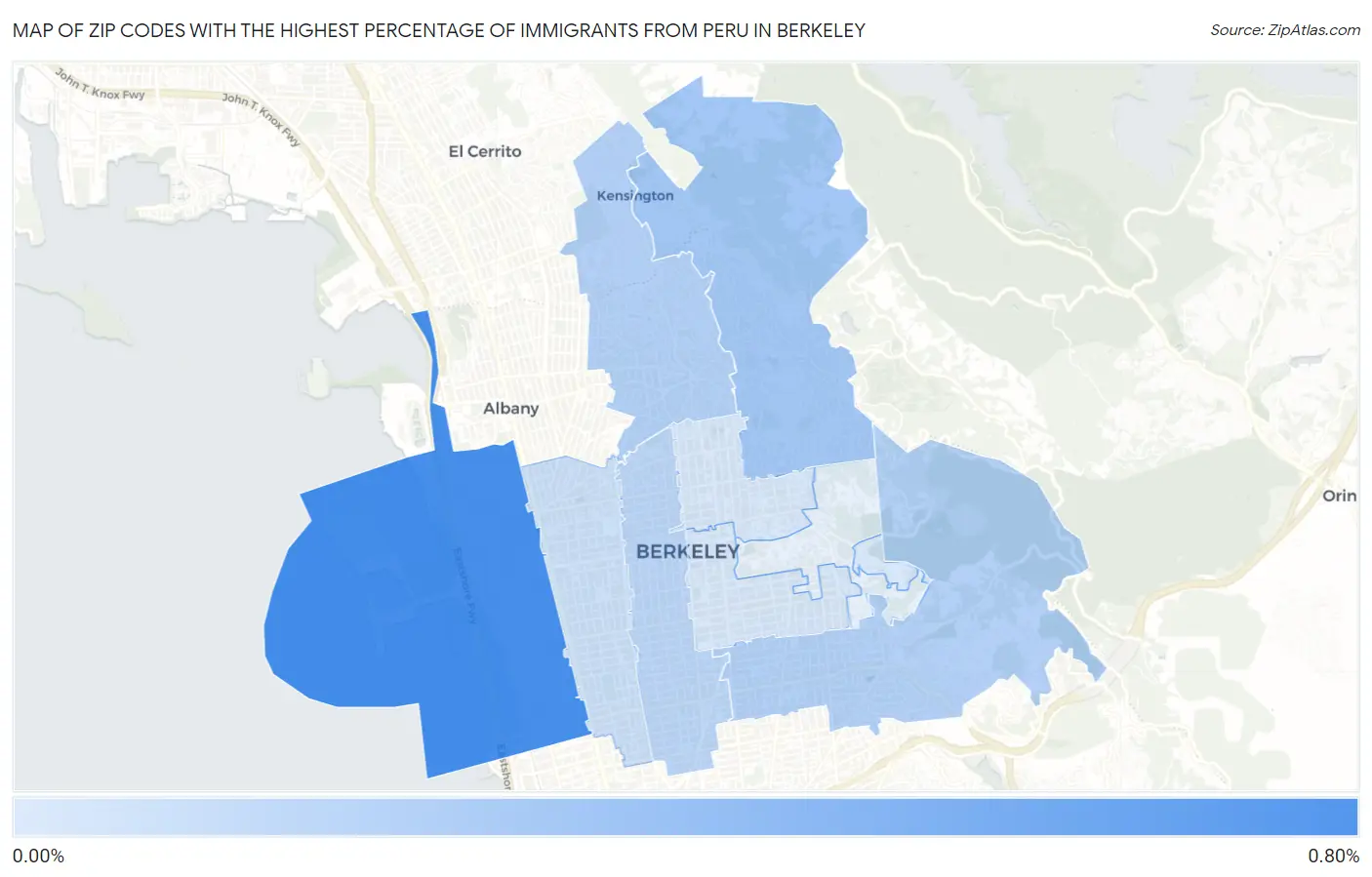 Zip Codes with the Highest Percentage of Immigrants from Peru in Berkeley Map