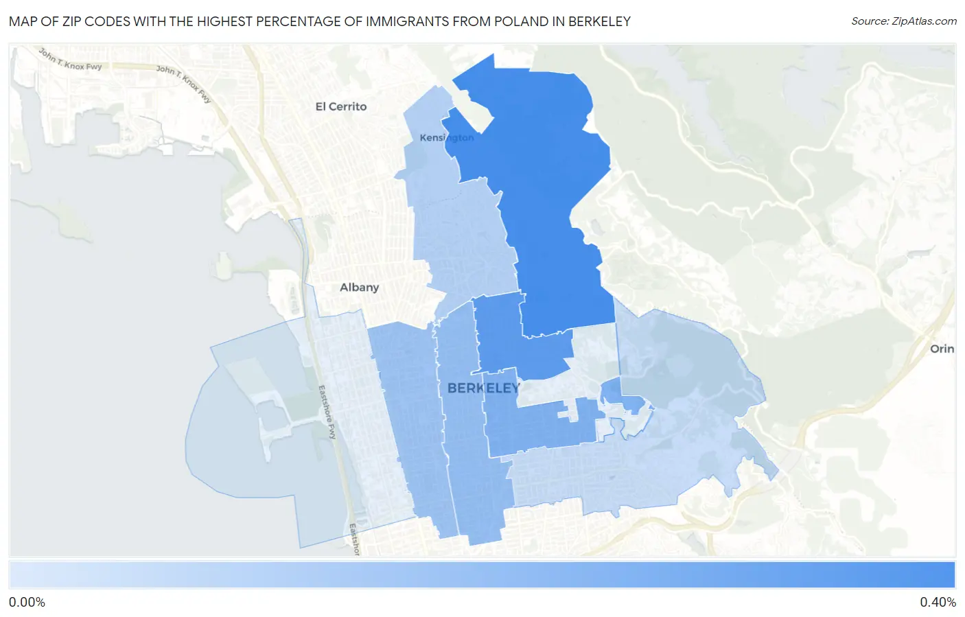 Zip Codes with the Highest Percentage of Immigrants from Poland in Berkeley Map