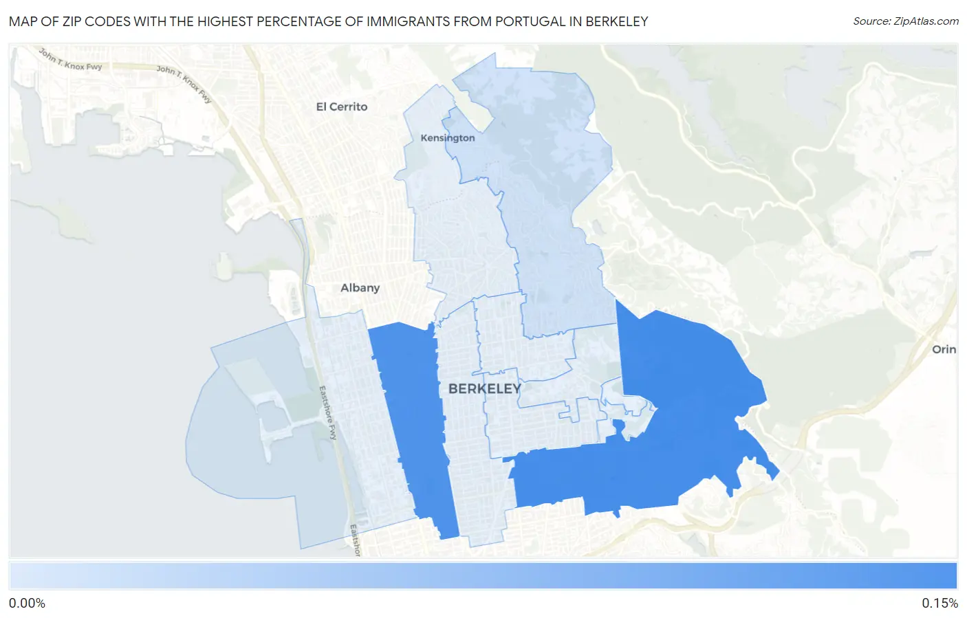 Zip Codes with the Highest Percentage of Immigrants from Portugal in Berkeley Map