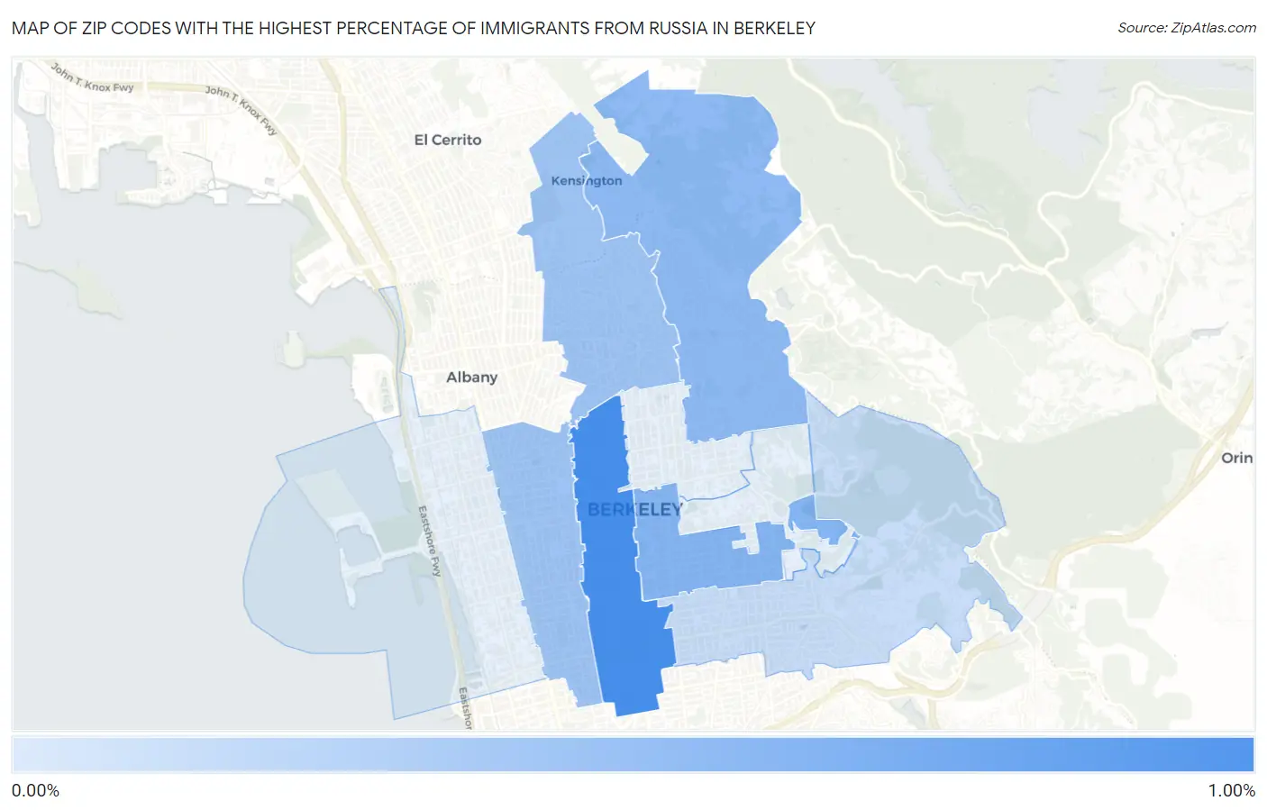 Zip Codes with the Highest Percentage of Immigrants from Russia in Berkeley Map