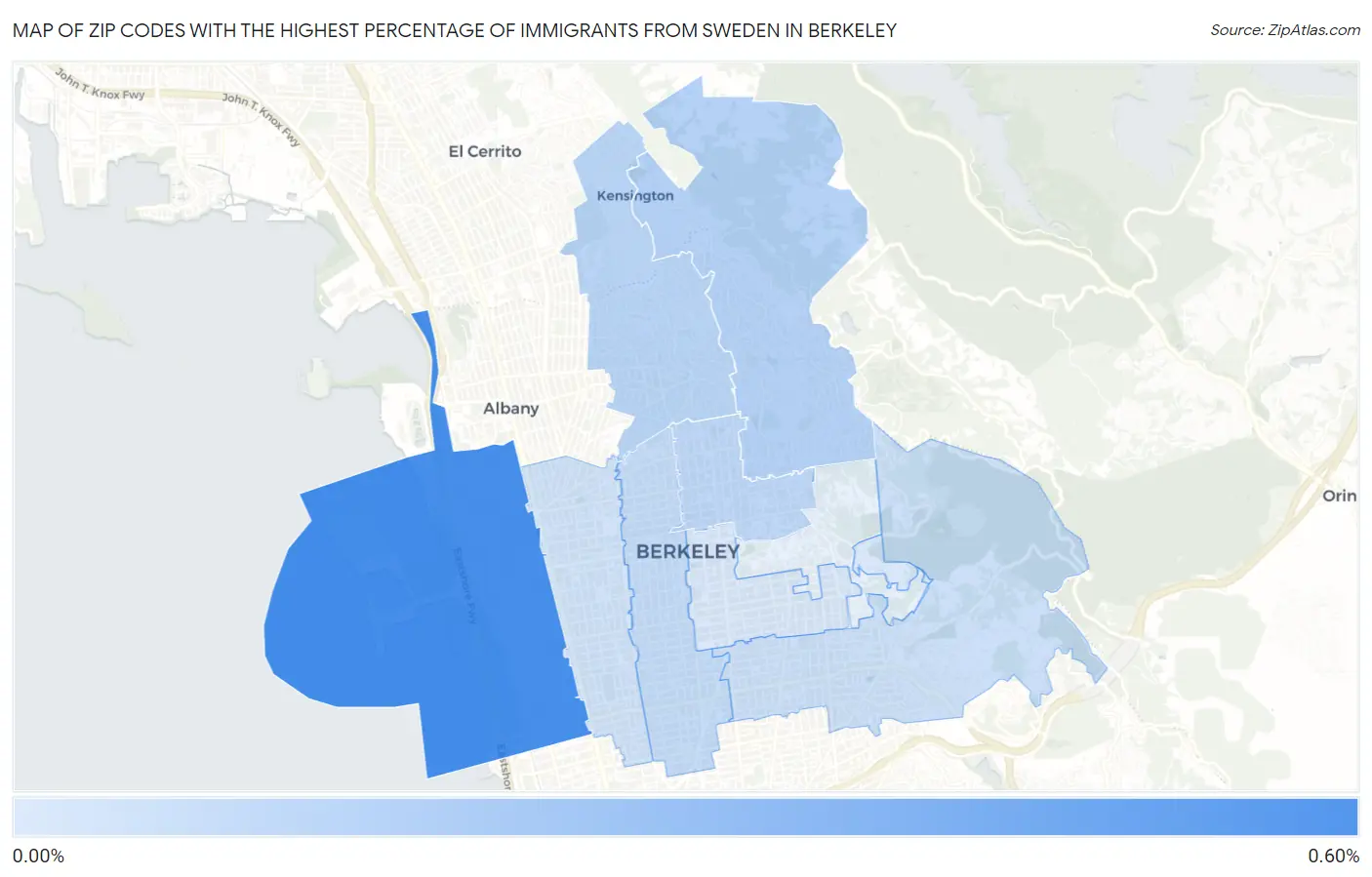 Zip Codes with the Highest Percentage of Immigrants from Sweden in Berkeley Map