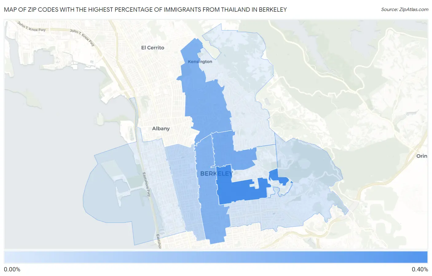 Zip Codes with the Highest Percentage of Immigrants from Thailand in Berkeley Map