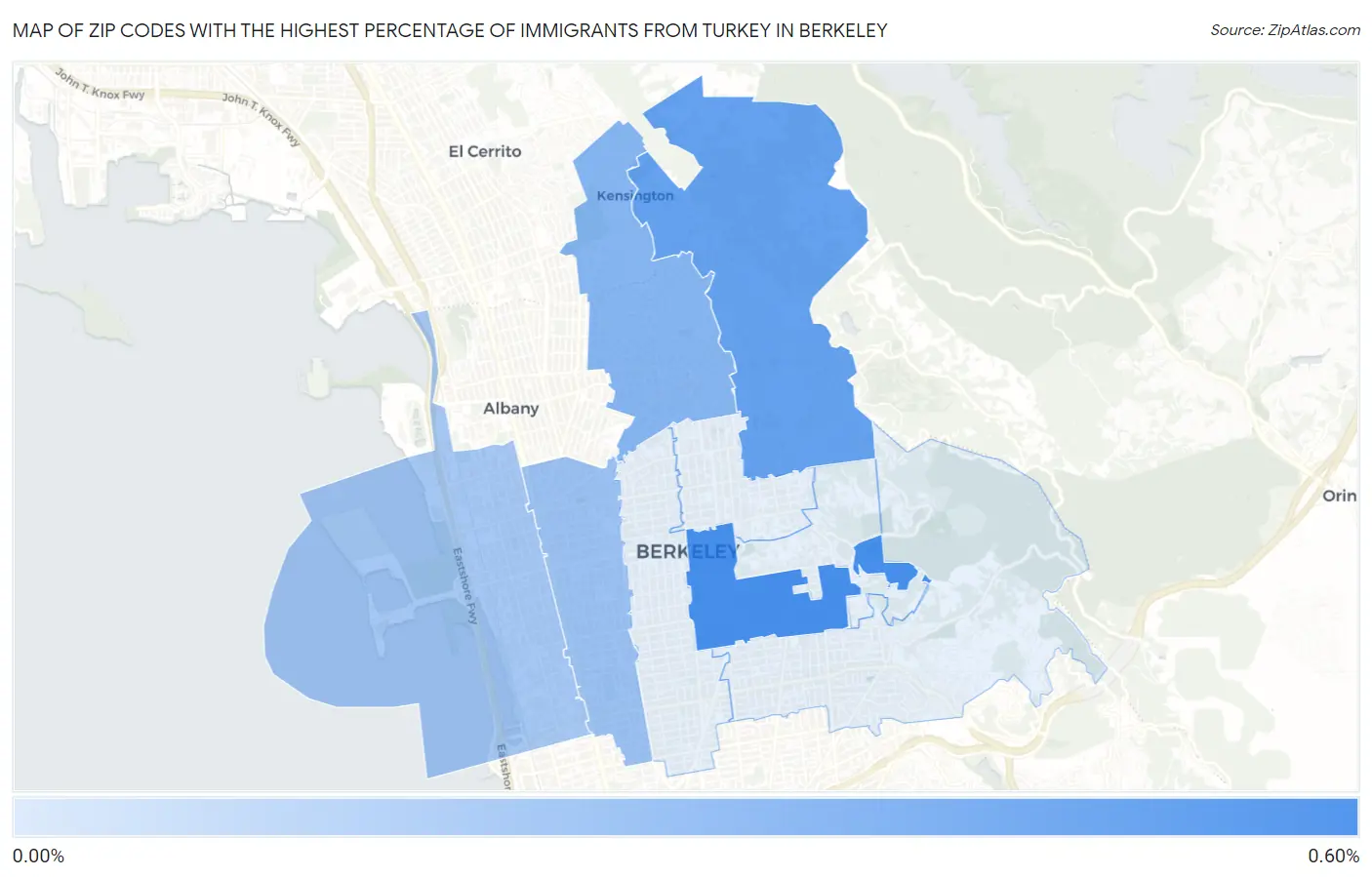 Zip Codes with the Highest Percentage of Immigrants from Turkey in Berkeley Map