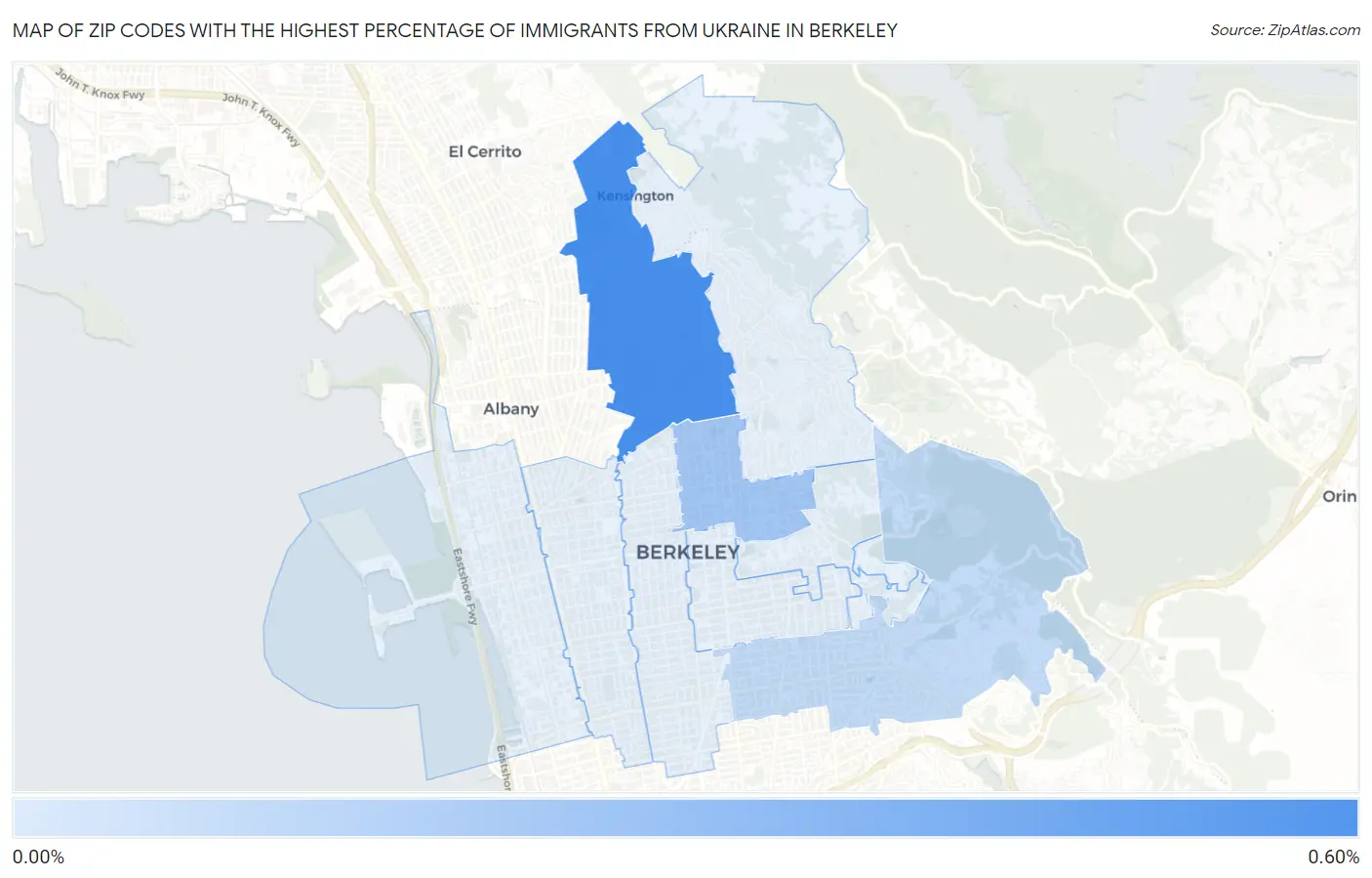Zip Codes with the Highest Percentage of Immigrants from Ukraine in Berkeley Map