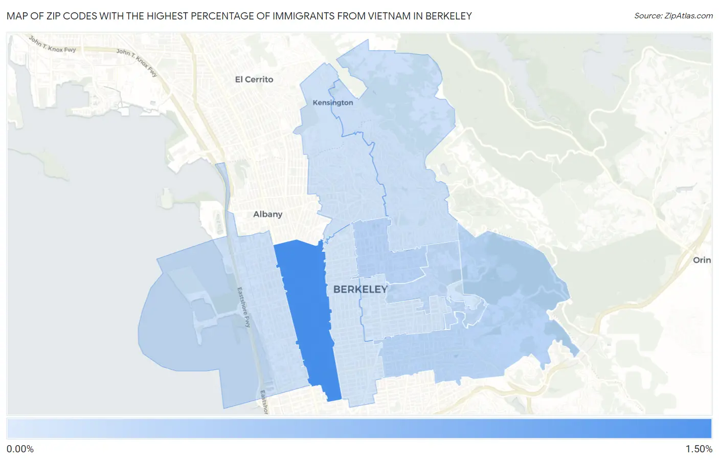 Zip Codes with the Highest Percentage of Immigrants from Vietnam in Berkeley Map