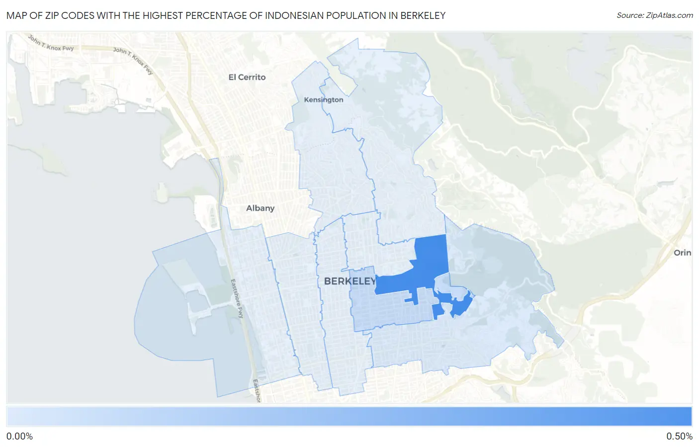 Zip Codes with the Highest Percentage of Indonesian Population in Berkeley Map