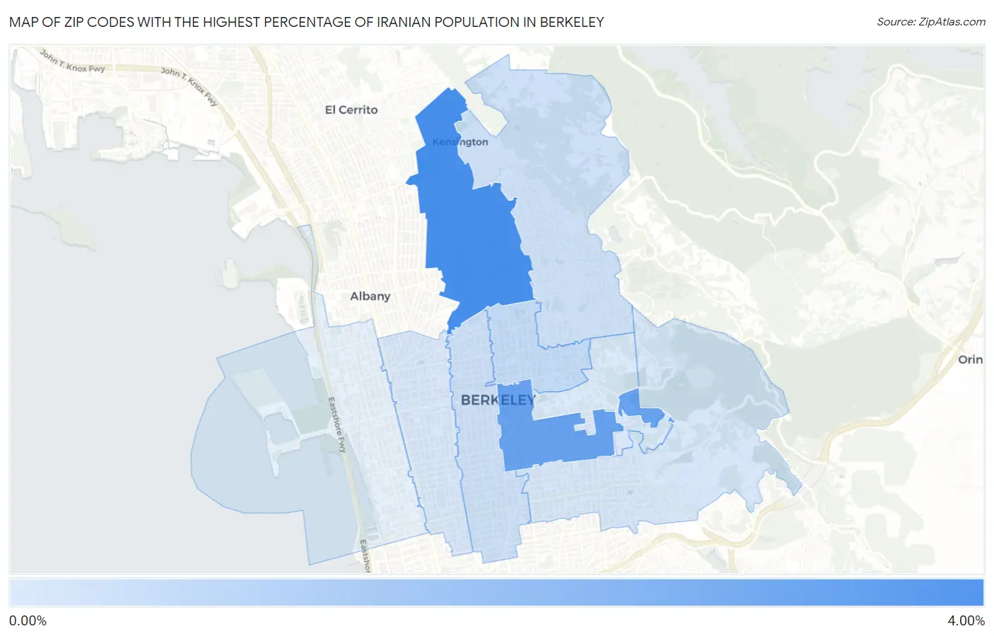 Zip Codes with the Highest Percentage of Iranian Population in Berkeley Map