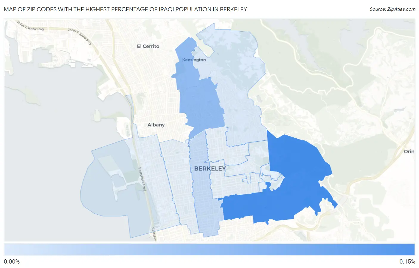 Zip Codes with the Highest Percentage of Iraqi Population in Berkeley Map