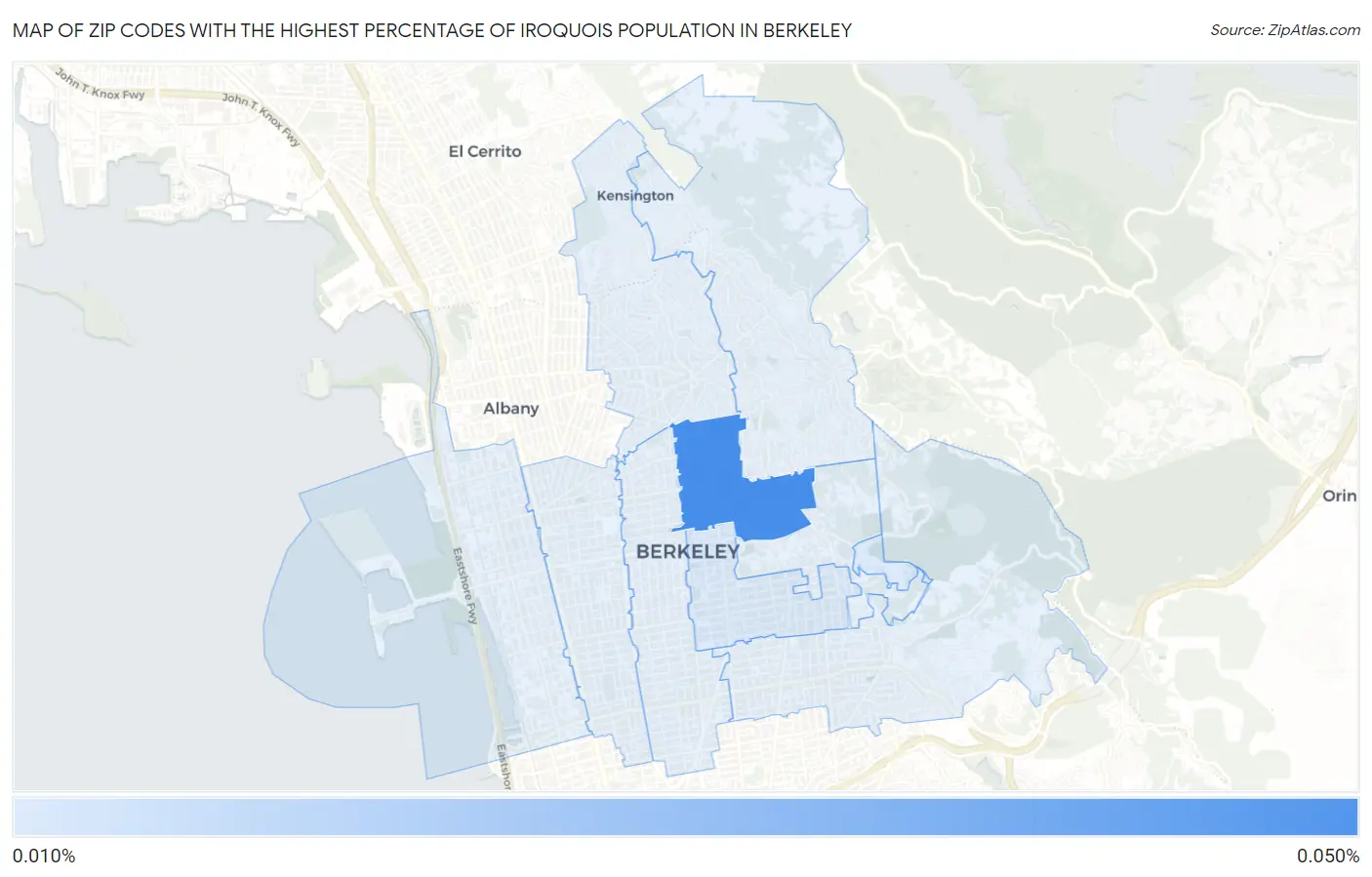 Zip Codes with the Highest Percentage of Iroquois Population in Berkeley Map