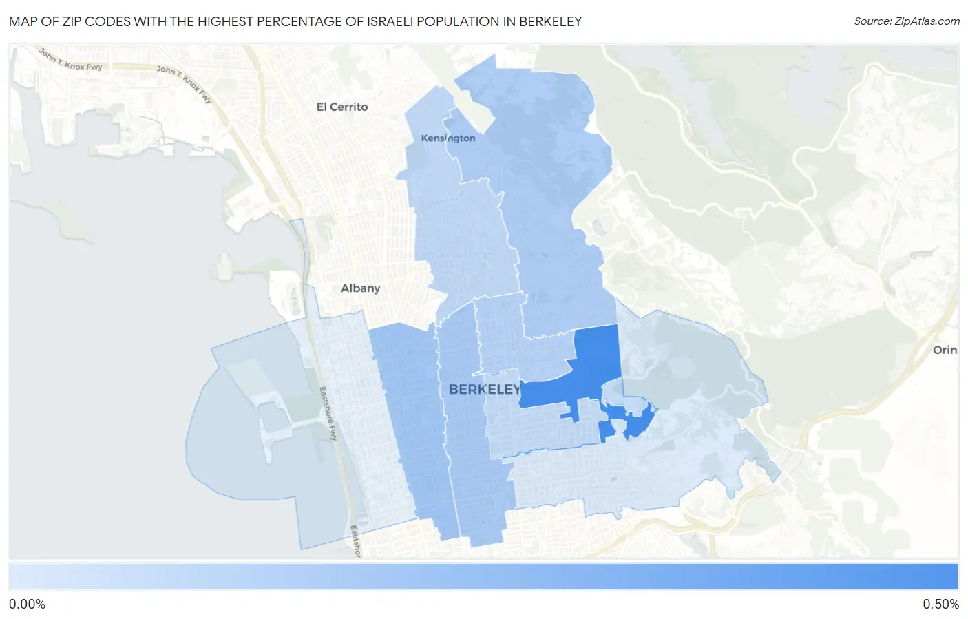 Zip Codes with the Highest Percentage of Israeli Population in Berkeley Map