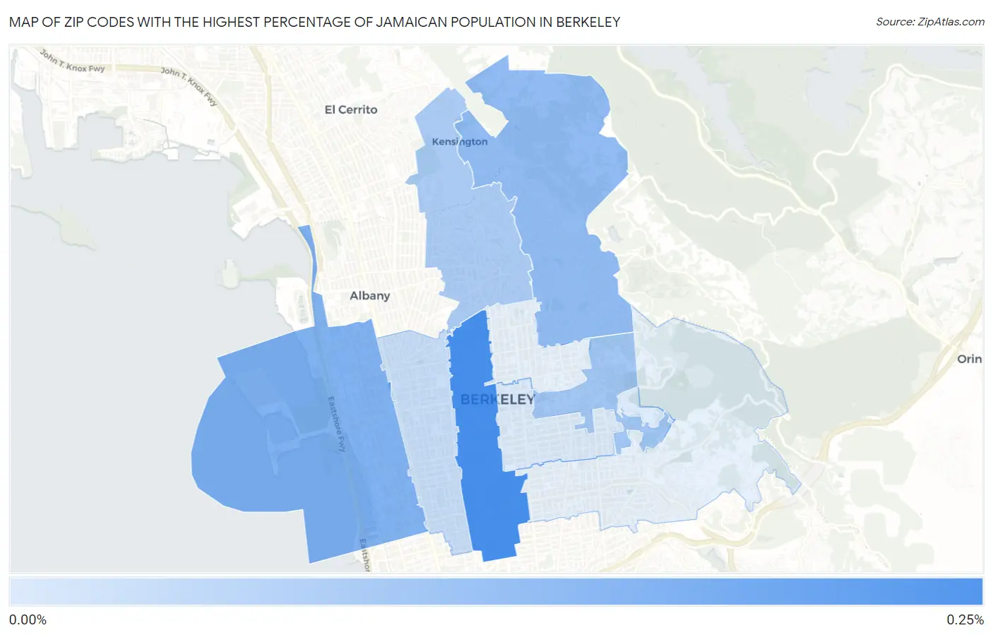 Zip Codes with the Highest Percentage of Jamaican Population in Berkeley Map