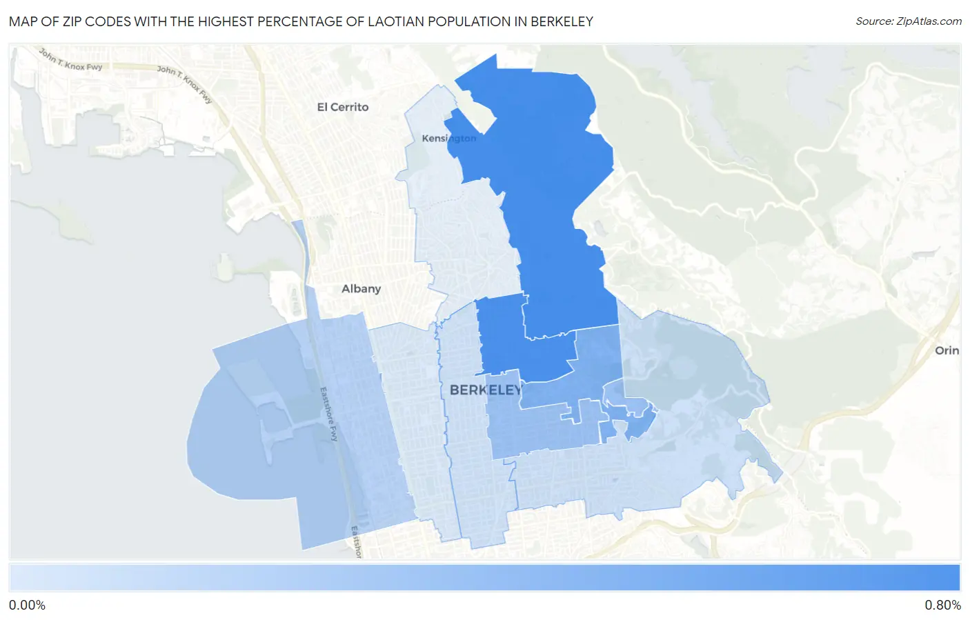 Zip Codes with the Highest Percentage of Laotian Population in Berkeley Map