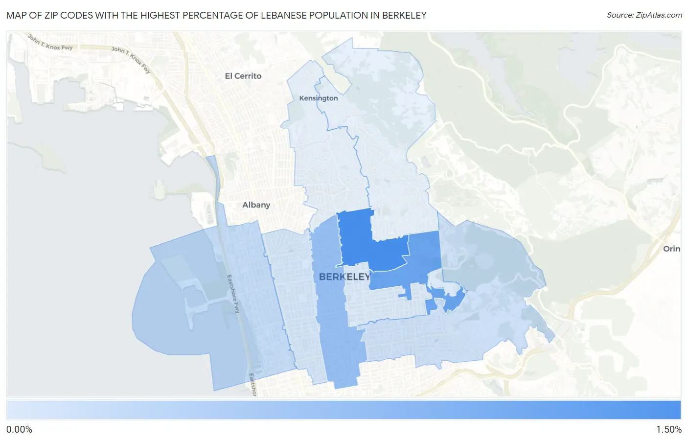 Zip Codes with the Highest Percentage of Lebanese Population in Berkeley Map