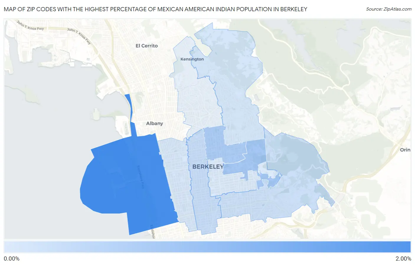 Zip Codes with the Highest Percentage of Mexican American Indian Population in Berkeley Map