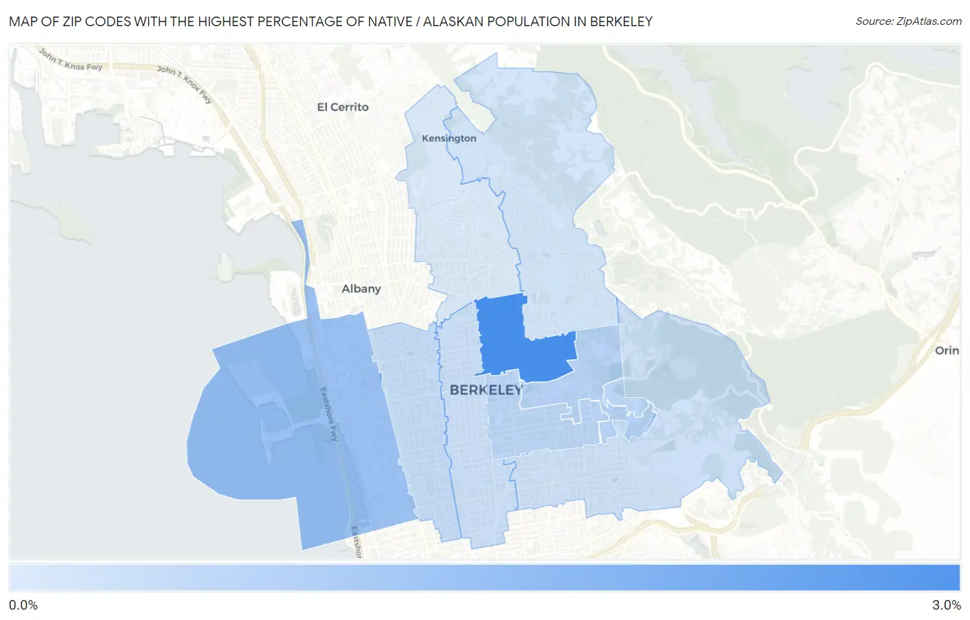Zip Codes with the Highest Percentage of Native / Alaskan Population in Berkeley Map