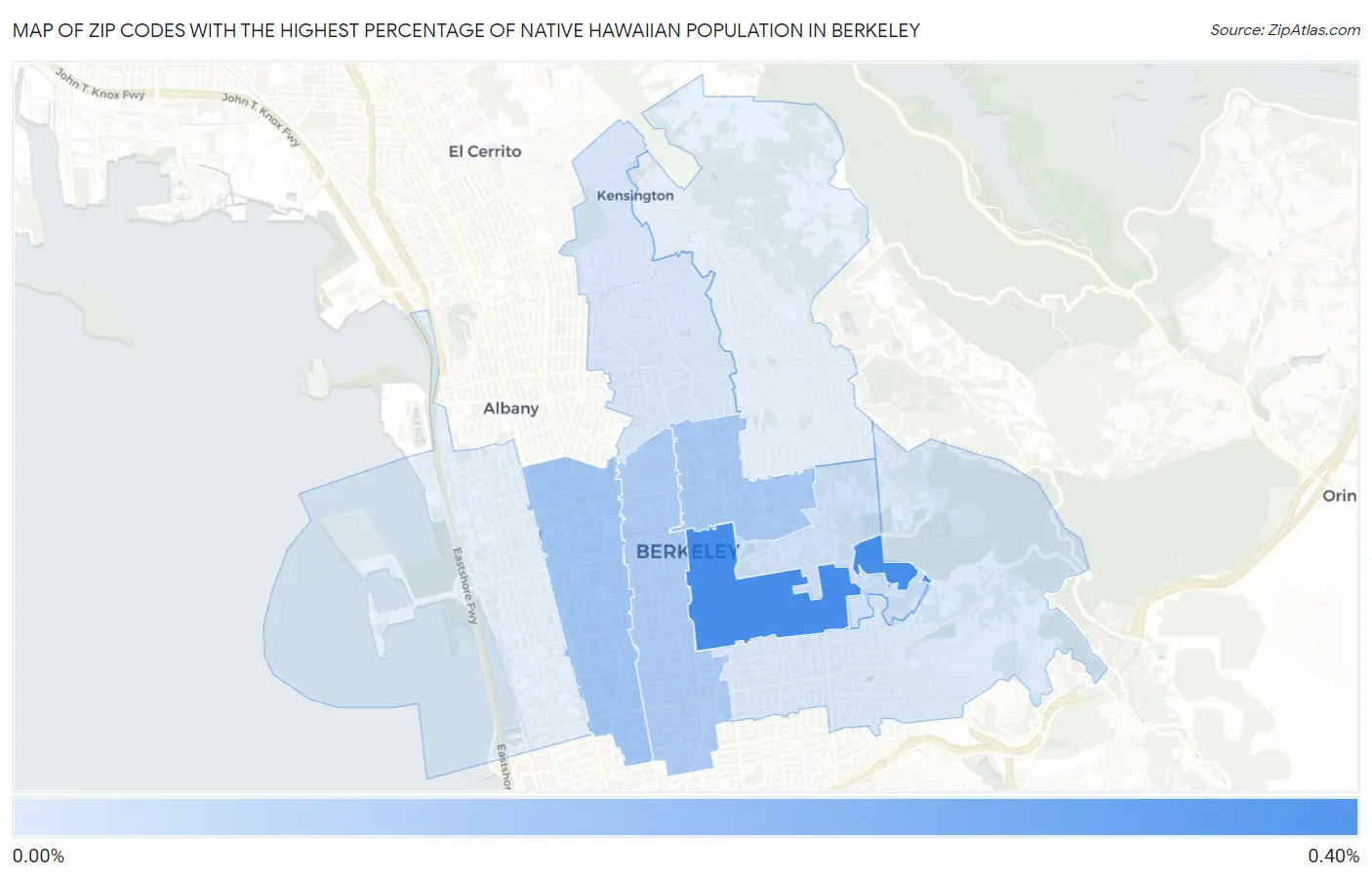 Zip Codes with the Highest Percentage of Native Hawaiian Population in Berkeley Map