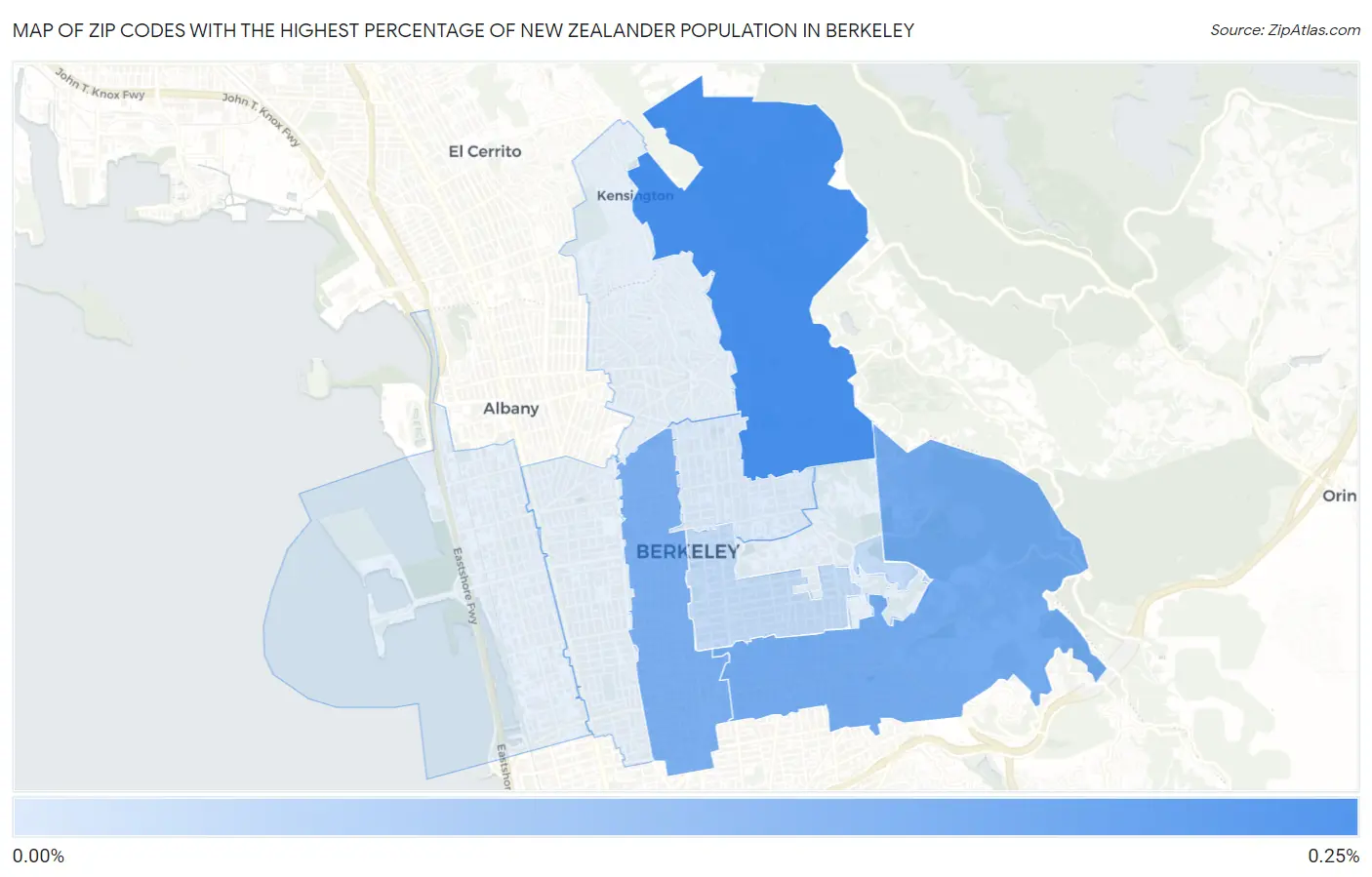 Zip Codes with the Highest Percentage of New Zealander Population in Berkeley Map