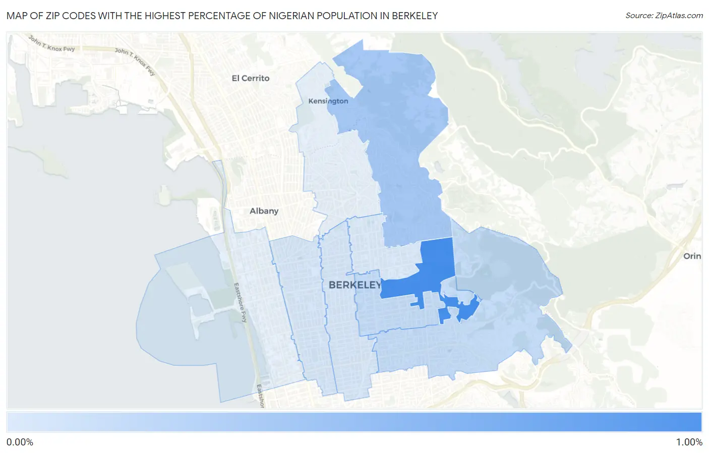 Zip Codes with the Highest Percentage of Nigerian Population in Berkeley Map