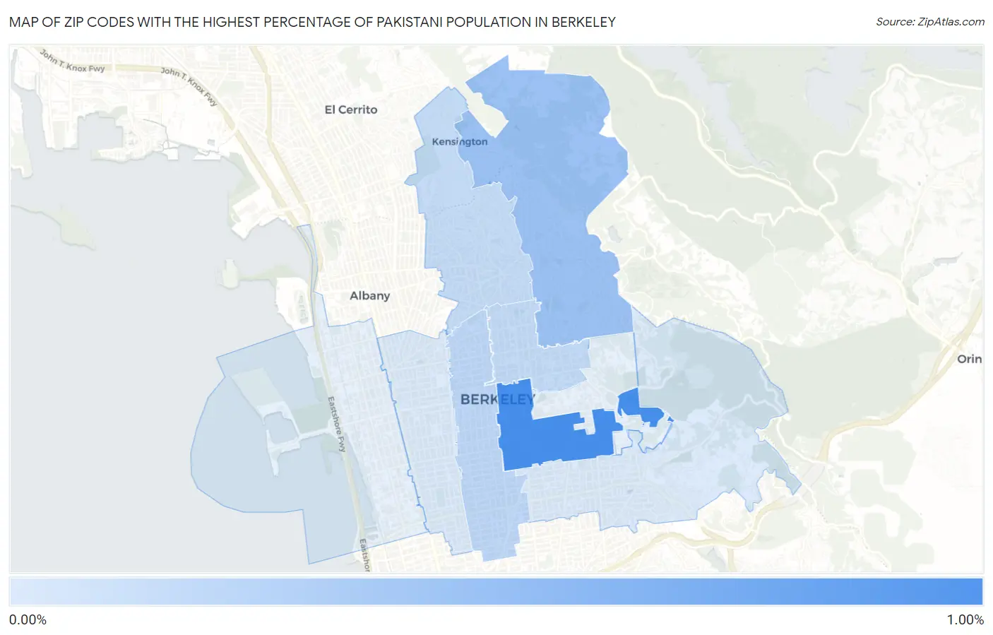 Zip Codes with the Highest Percentage of Pakistani Population in Berkeley Map