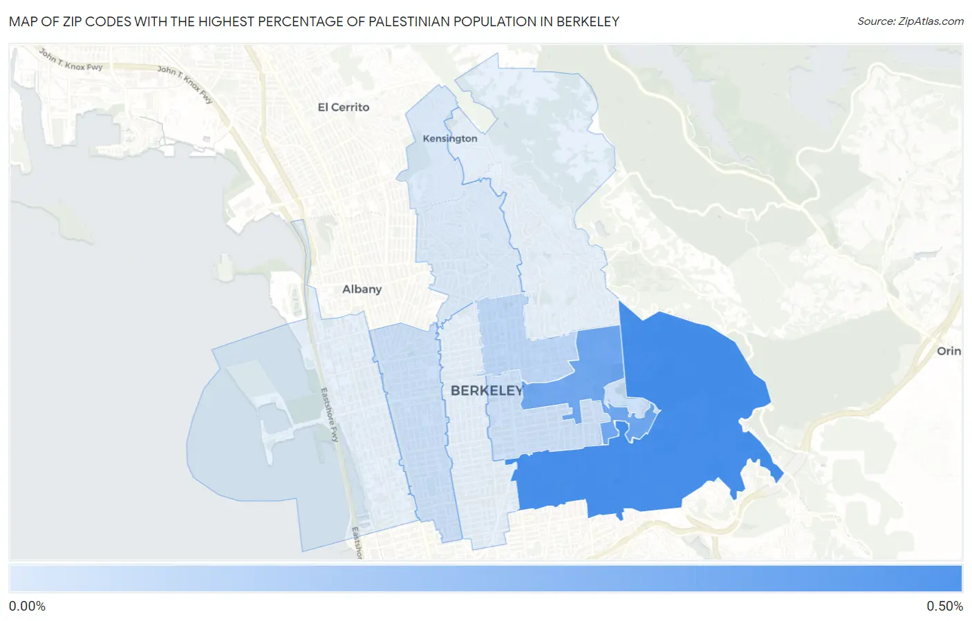 Zip Codes with the Highest Percentage of Palestinian Population in Berkeley Map