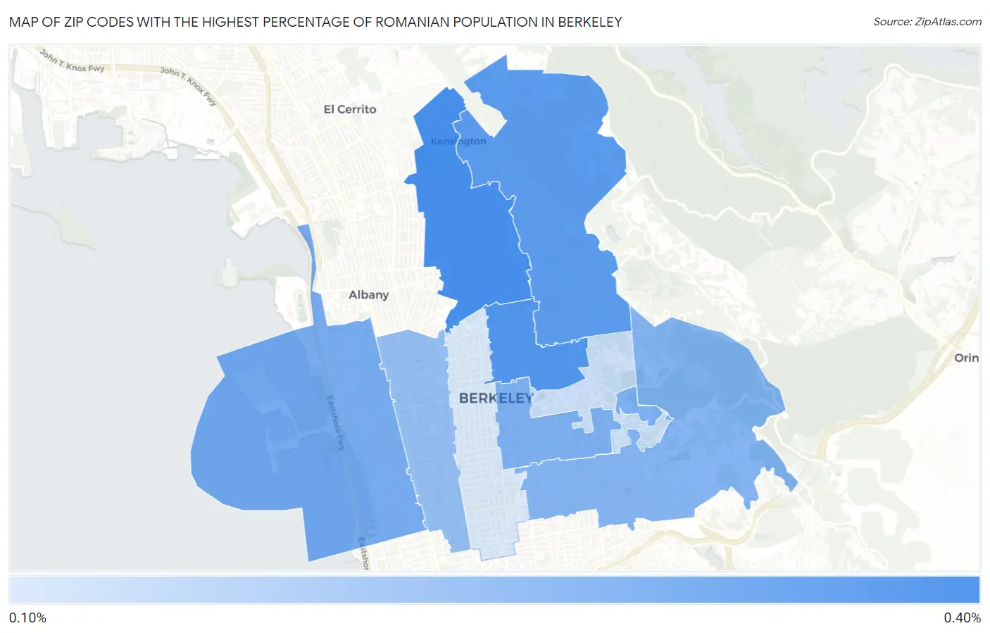 Zip Codes with the Highest Percentage of Romanian Population in Berkeley Map