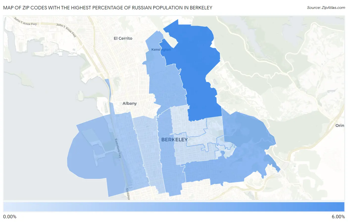 Zip Codes with the Highest Percentage of Russian Population in Berkeley Map