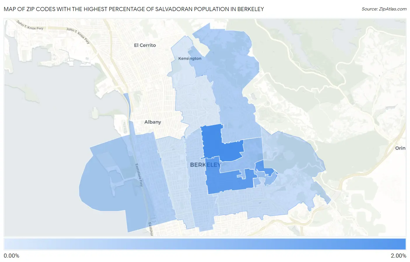 Zip Codes with the Highest Percentage of Salvadoran Population in Berkeley Map