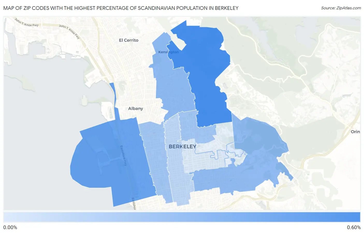 Zip Codes with the Highest Percentage of Scandinavian Population in Berkeley Map