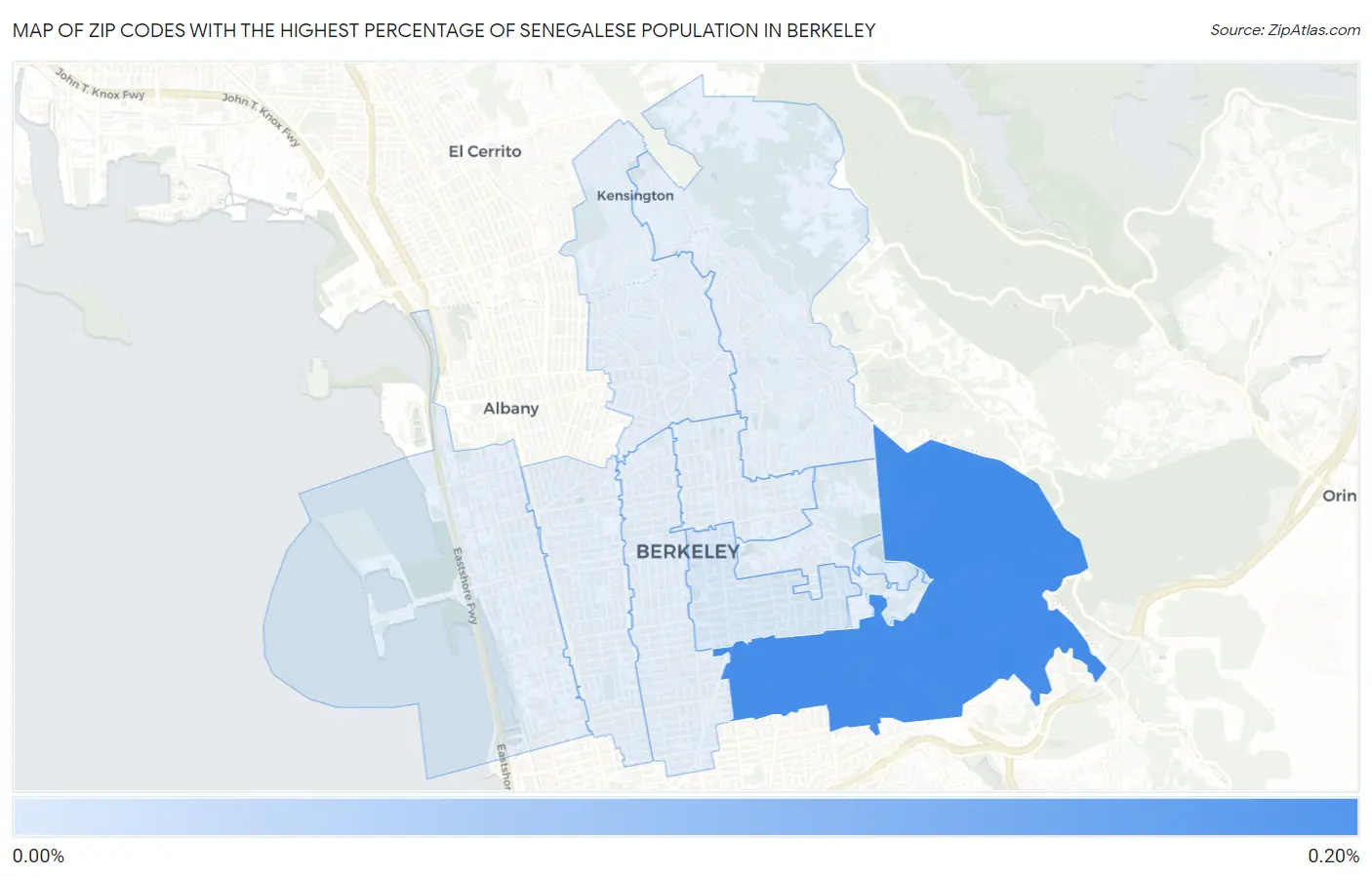 Zip Codes with the Highest Percentage of Senegalese Population in Berkeley Map