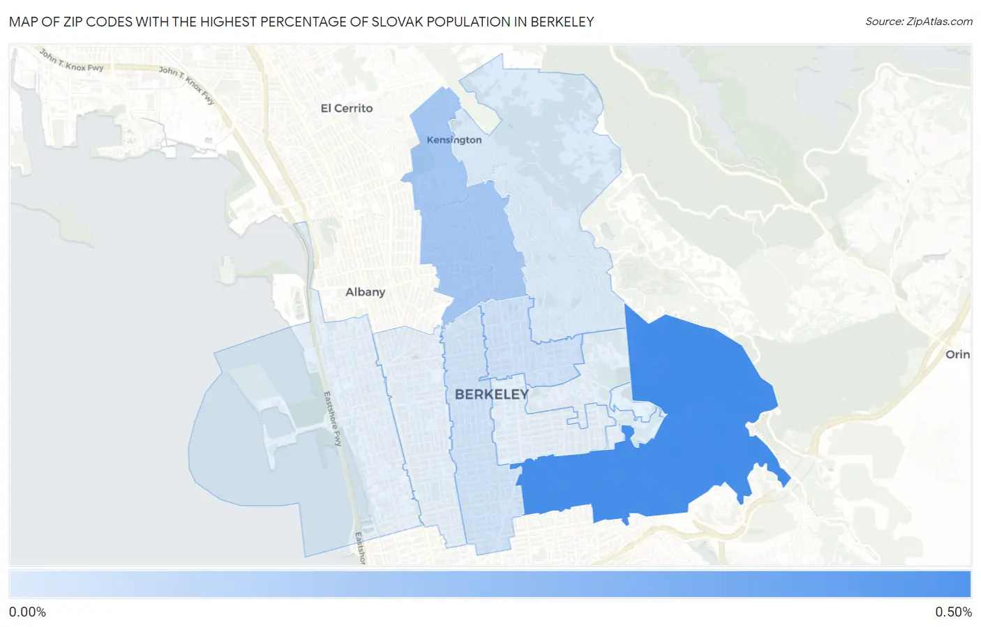 Zip Codes with the Highest Percentage of Slovak Population in Berkeley Map