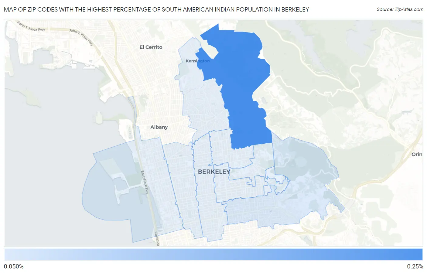 Zip Codes with the Highest Percentage of South American Indian Population in Berkeley Map