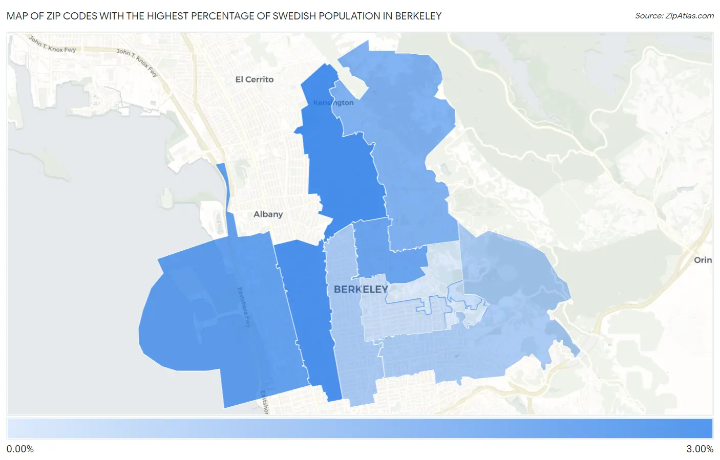 Zip Codes with the Highest Percentage of Swedish Population in Berkeley Map