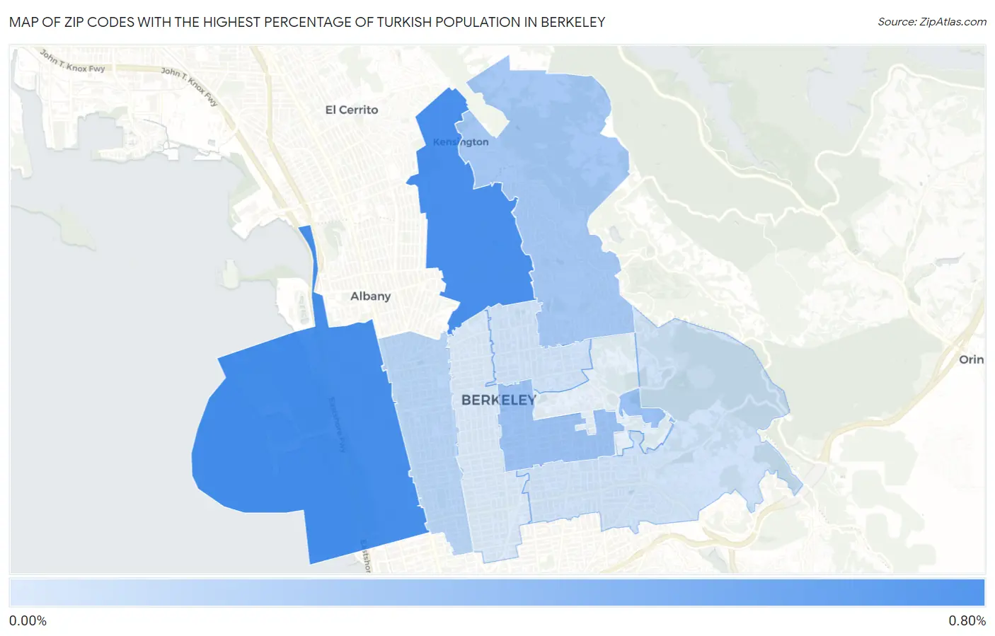 Zip Codes with the Highest Percentage of Turkish Population in Berkeley Map