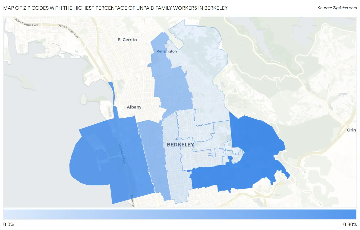 Zip Codes with the Highest Percentage of Unpaid Family Workers in Berkeley Map