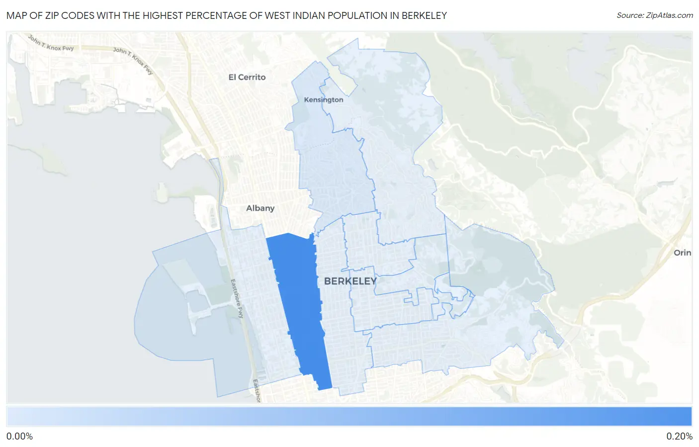 Zip Codes with the Highest Percentage of West Indian Population in Berkeley Map