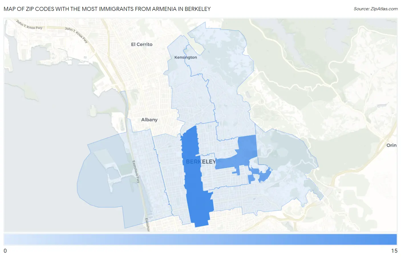 Zip Codes with the Most Immigrants from Armenia in Berkeley Map