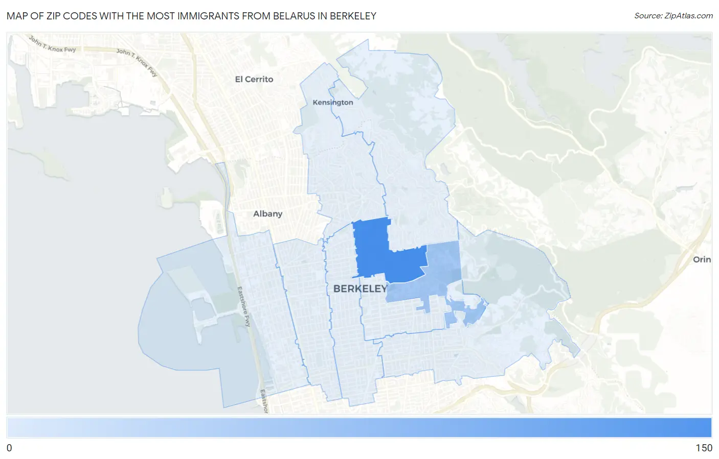 Zip Codes with the Most Immigrants from Belarus in Berkeley Map