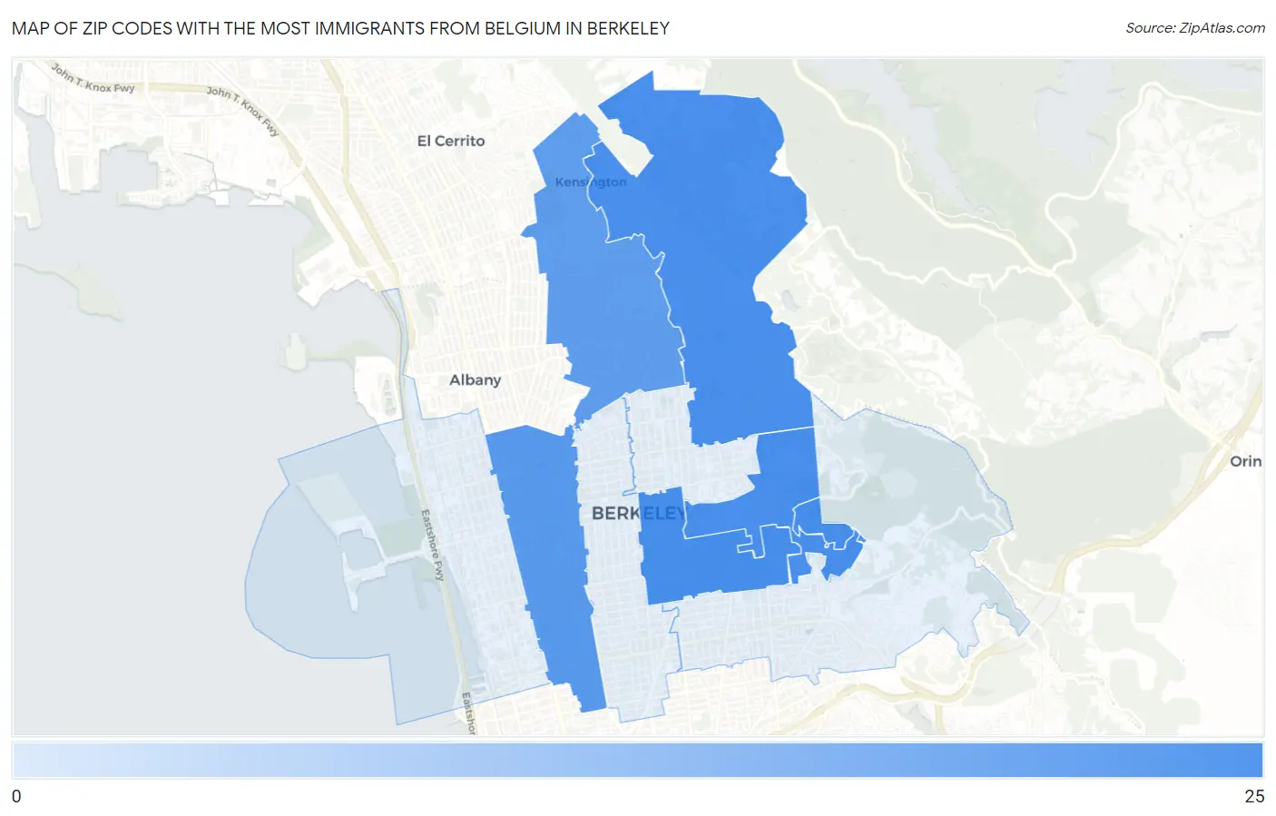 Zip Codes with the Most Immigrants from Belgium in Berkeley Map
