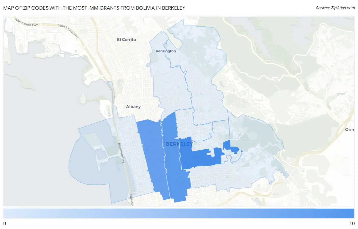 Zip Codes with the Most Immigrants from Bolivia in Berkeley Map