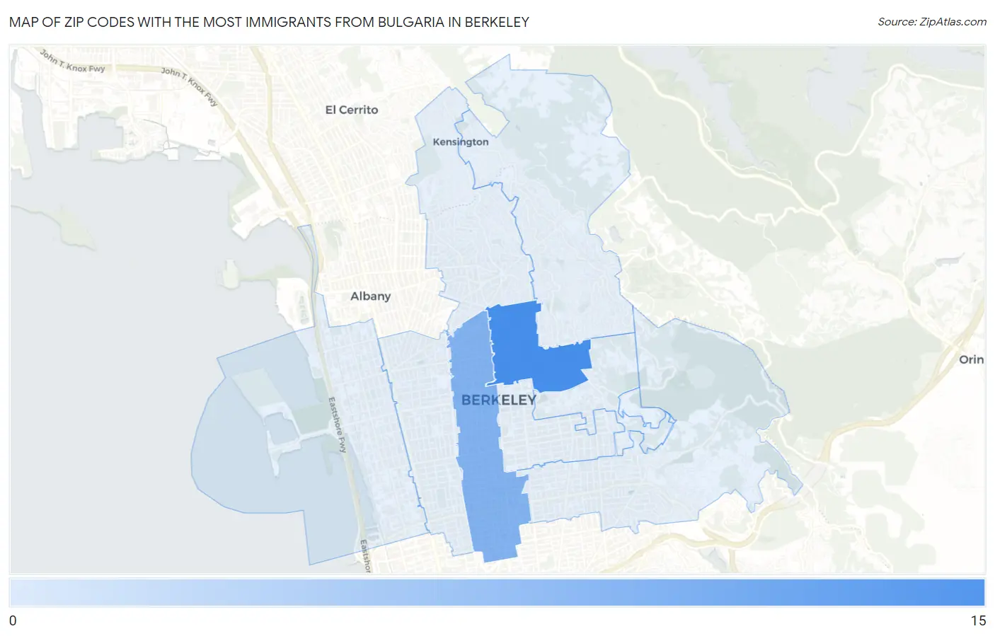 Zip Codes with the Most Immigrants from Bulgaria in Berkeley Map