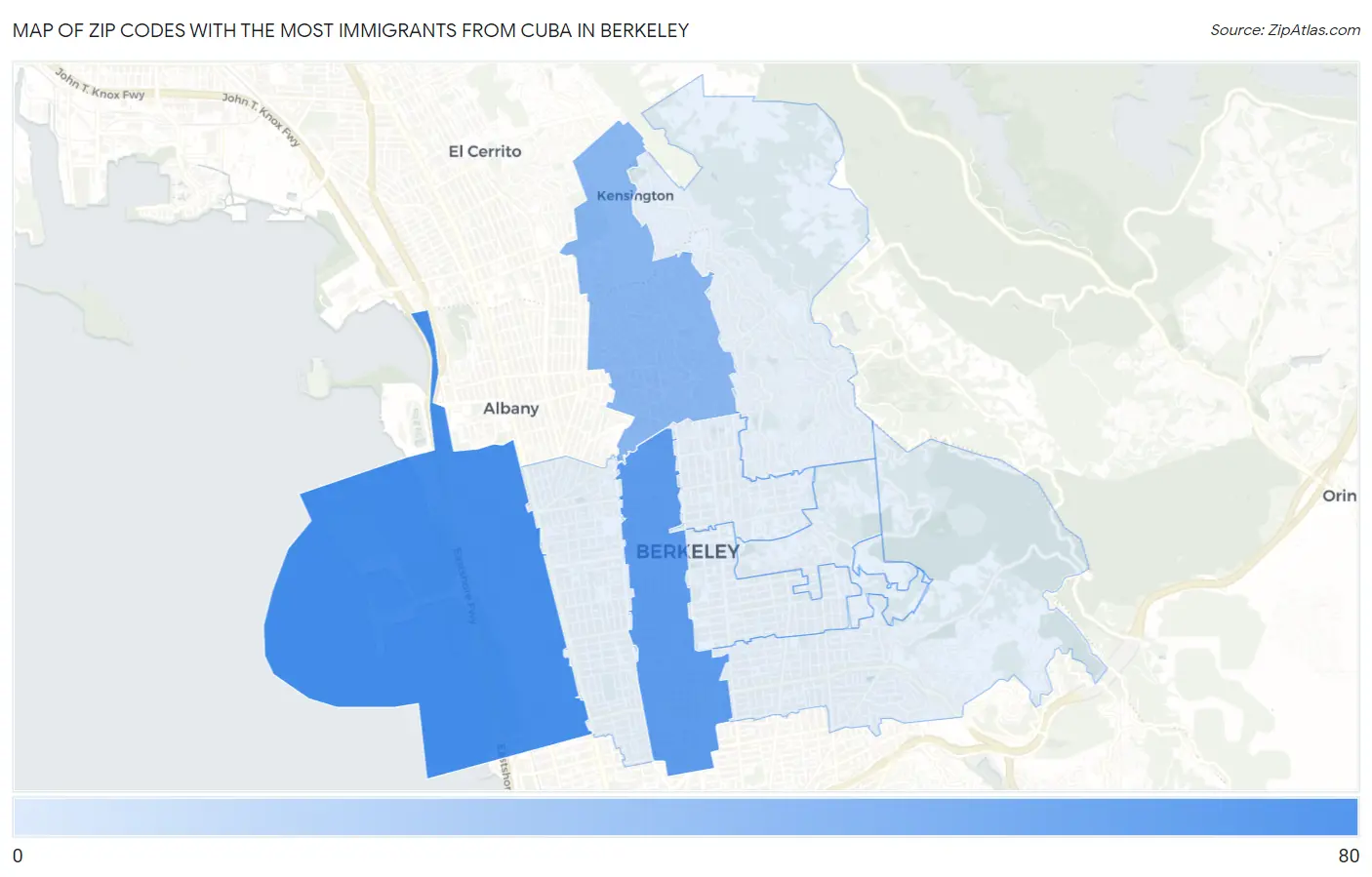 Zip Codes with the Most Immigrants from Cuba in Berkeley Map
