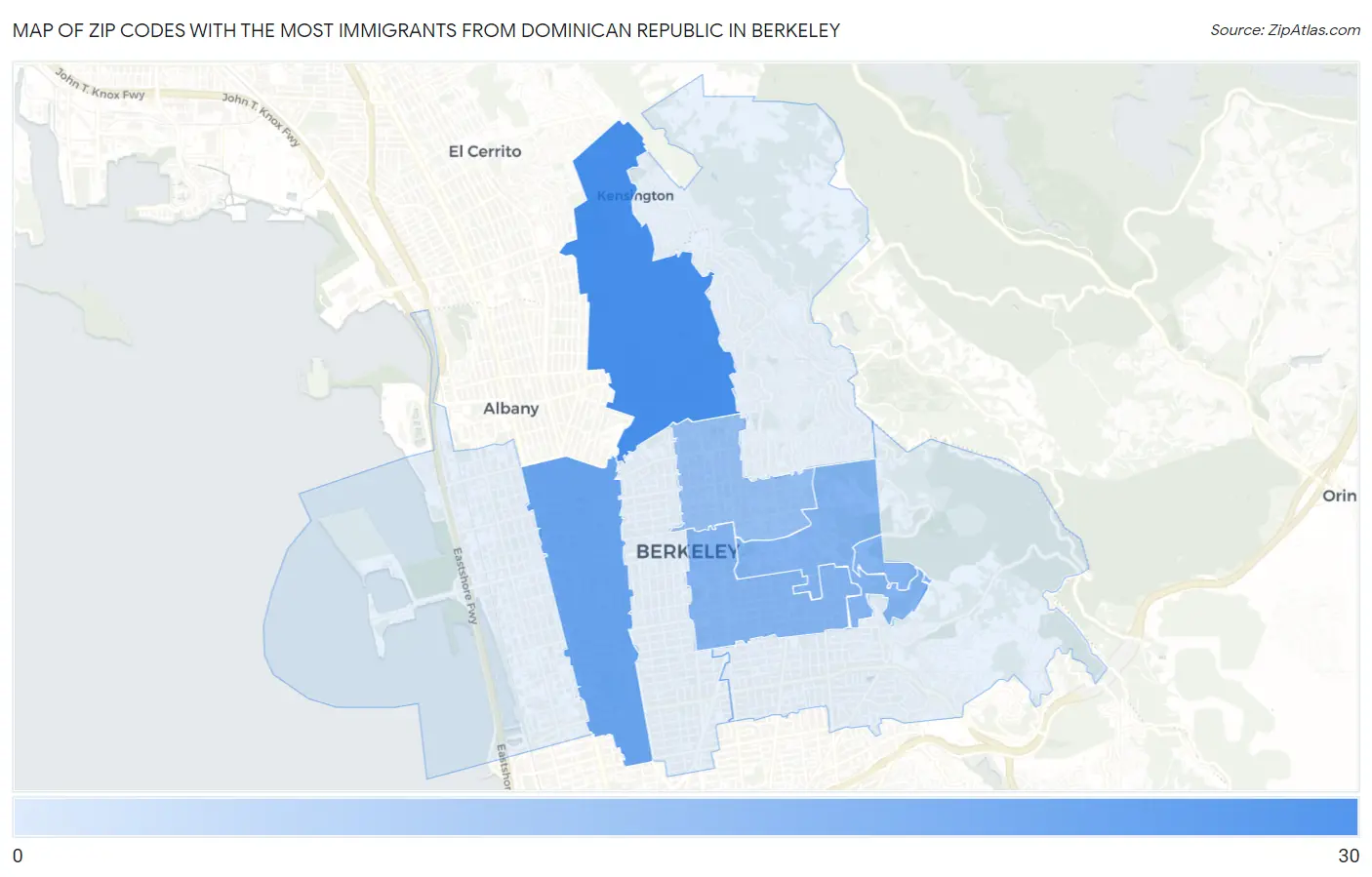 Zip Codes with the Most Immigrants from Dominican Republic in Berkeley Map