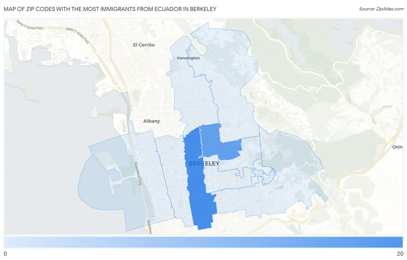 Zip Codes with the Most Immigrants from Ecuador in Berkeley Map